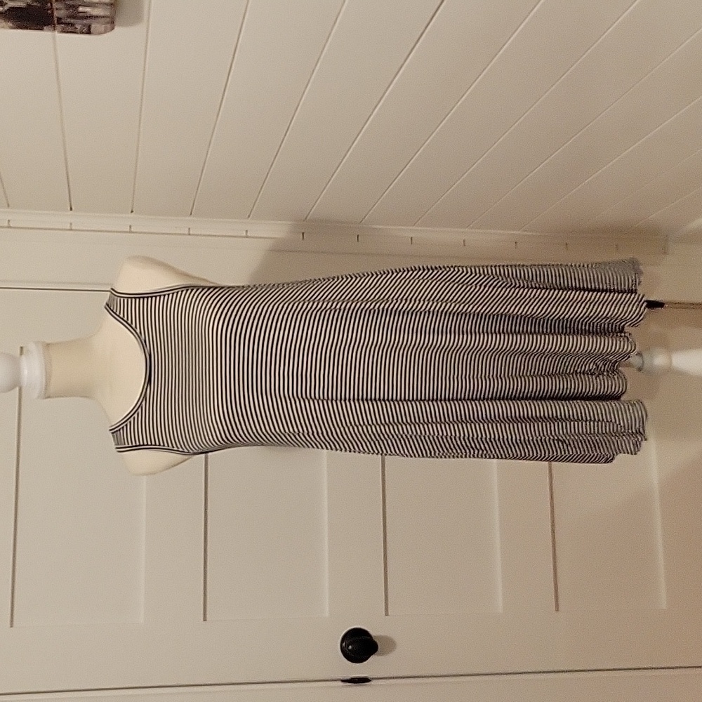 Blue and white striped dress